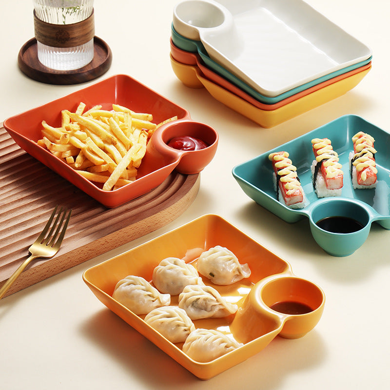 Chip & Dip Set Dumpling Plate With Vinegar Dish