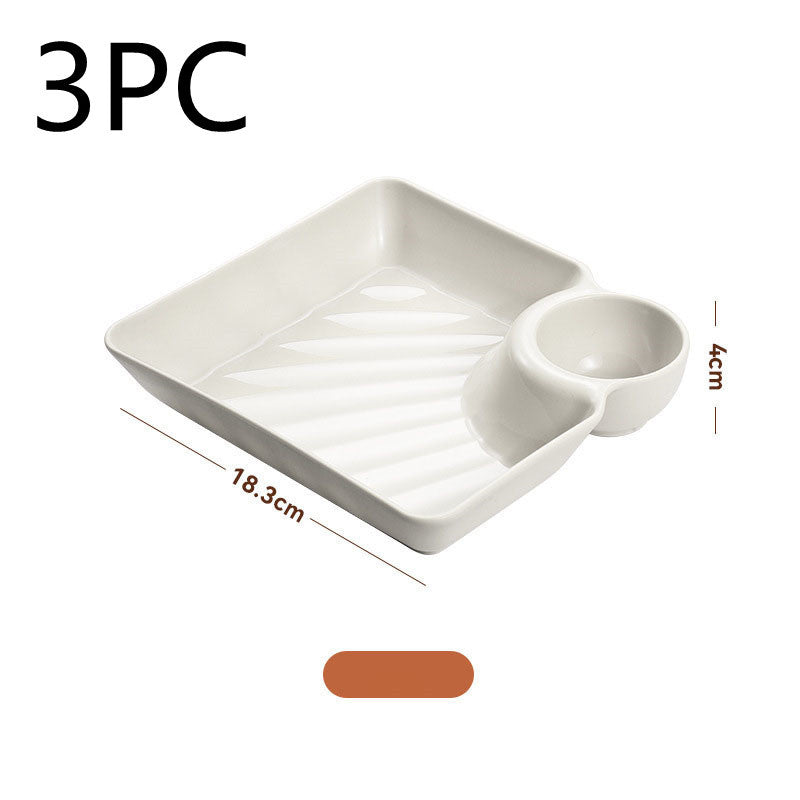 Chip & Dip Set Dumpling Plate With Vinegar Dish