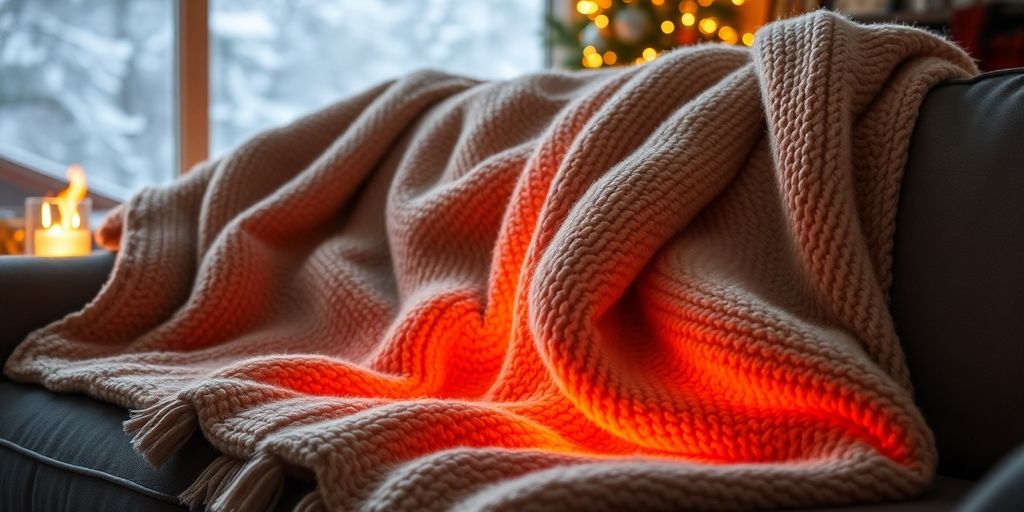 Warm heated blanket on a couch, inviting comfort and coziness.