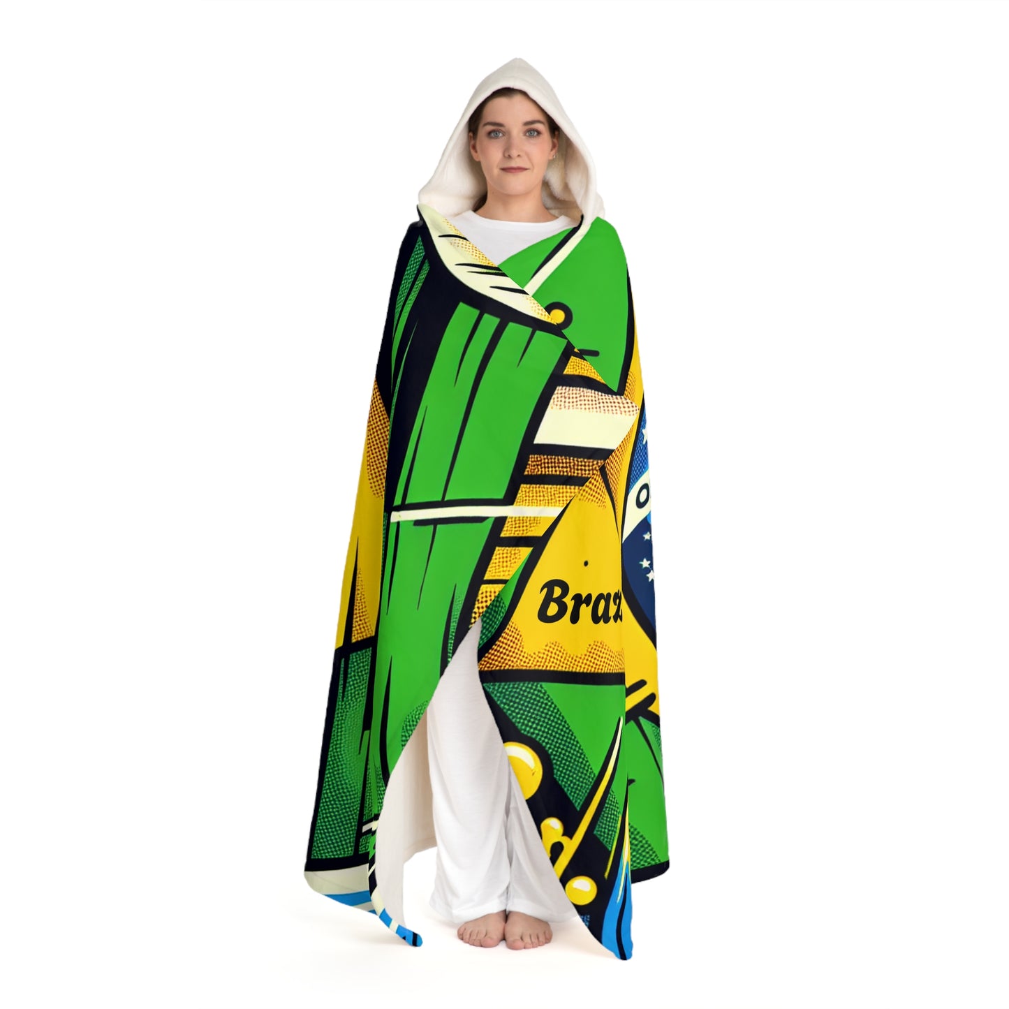 Brazil Cozy Hooded Sherpa Fleece Blanket with Artistic Map Design - Perfect for Chill Nights and Home Decor