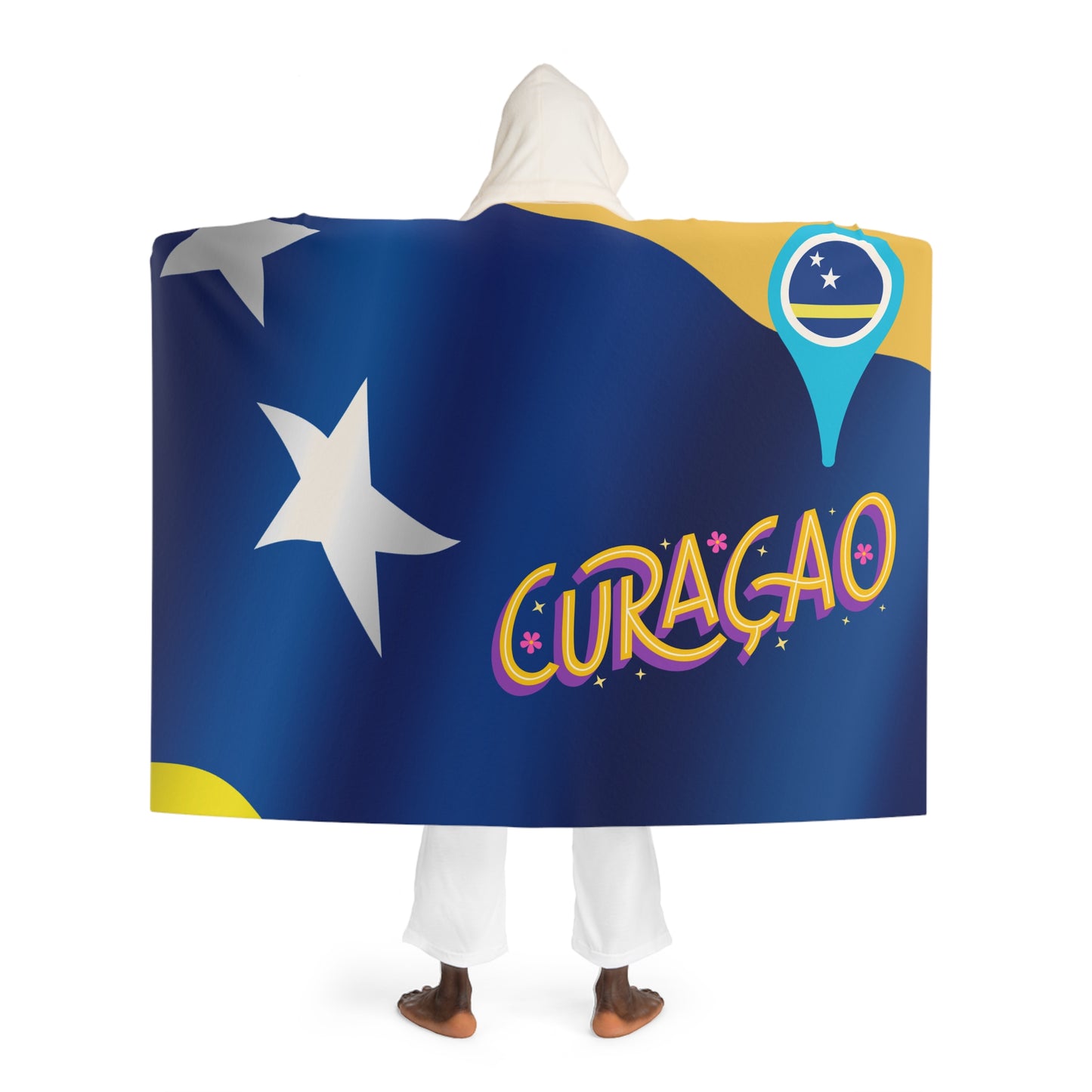 Curacao Cozy Hooded Sherpa Fleece Blanket with Artistic Map Design - Perfect for Chill Nights and Home Decor