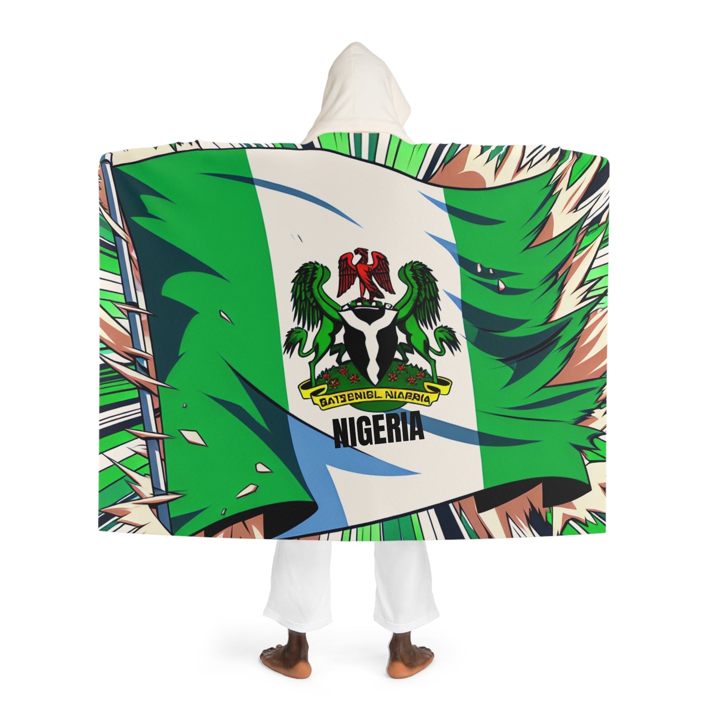 Nigeria Cozy Hooded Sherpa Fleece Blanket with Artistic Map Design - Perfect for Chill Nights and Home Decor