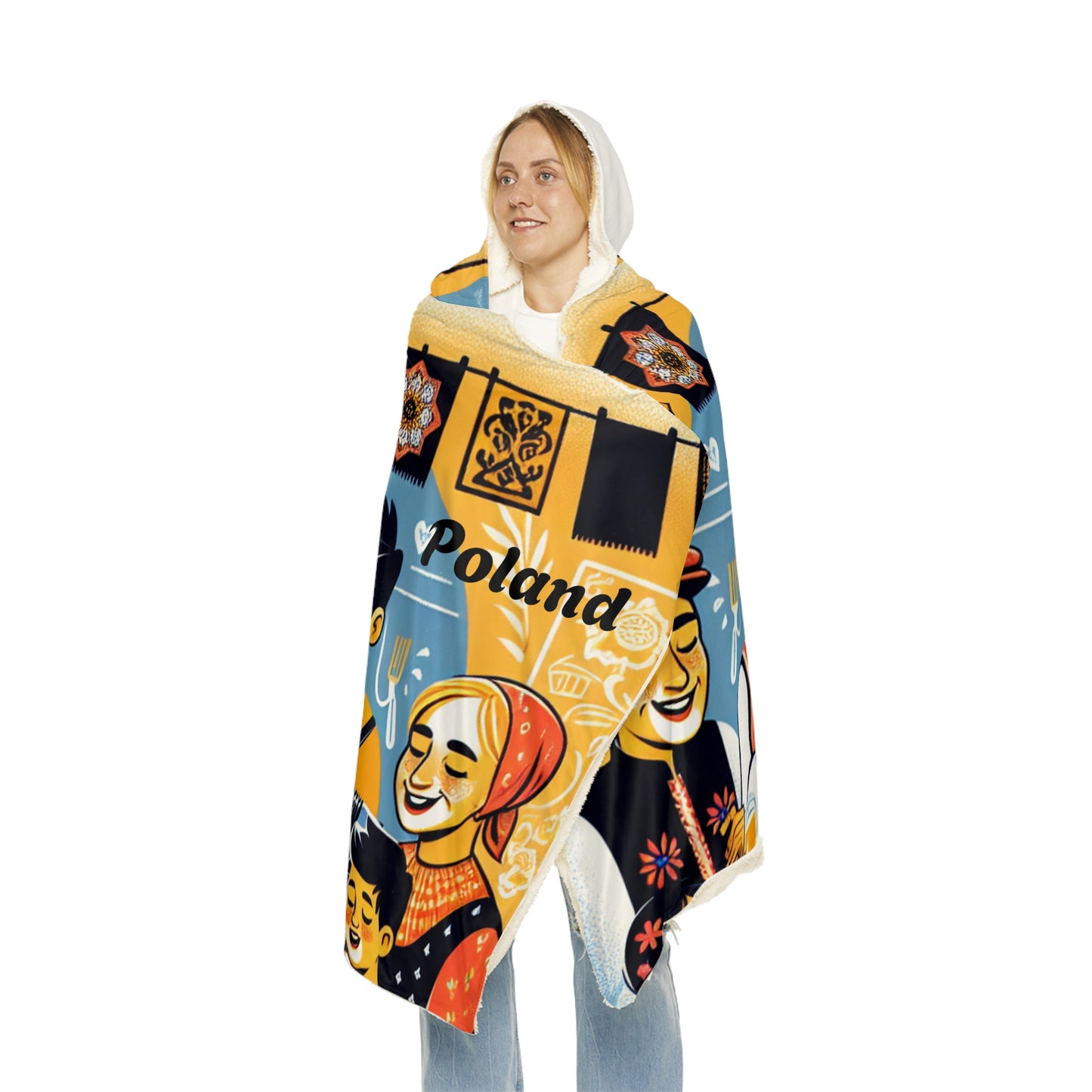 Poland-Inspired Hooded Snuggle Blanket - Cozy and Vibrant Throw for Relaxation