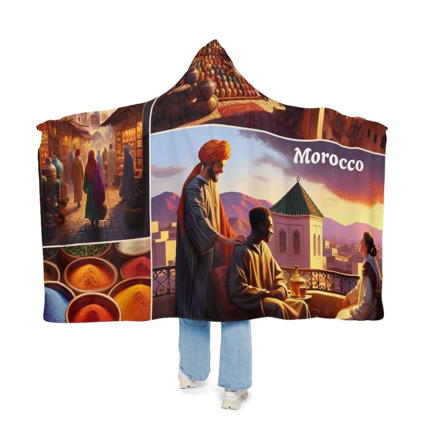 Morocco-Inspired Hooded Snuggle Blanket - Cozy and Vibrant Throw for Relaxation