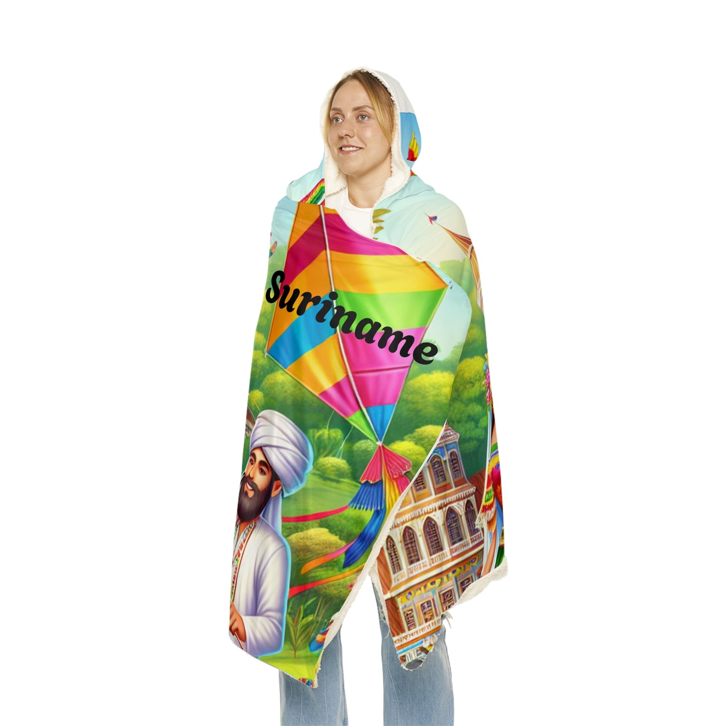 Suriname-Inspired Hooded Snuggle Blanket - Cozy and Vibrant Throw for Relaxation