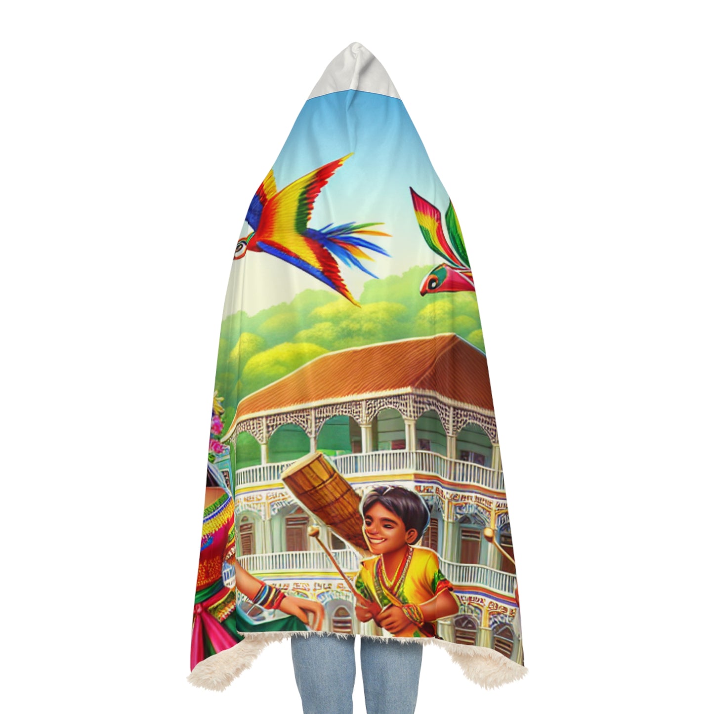 Suriname-Inspired Hooded Snuggle Blanket - Cozy and Vibrant Throw for Relaxation