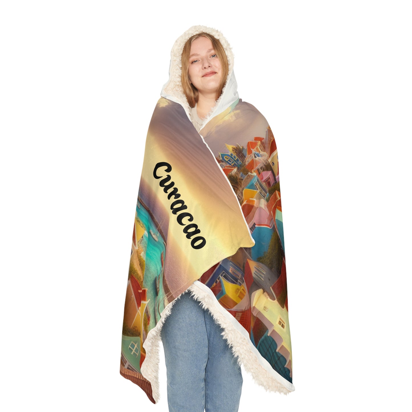 Curacao-Inspired Hooded Snuggle Blanket - Cozy and Vibrant Throw for Relaxation