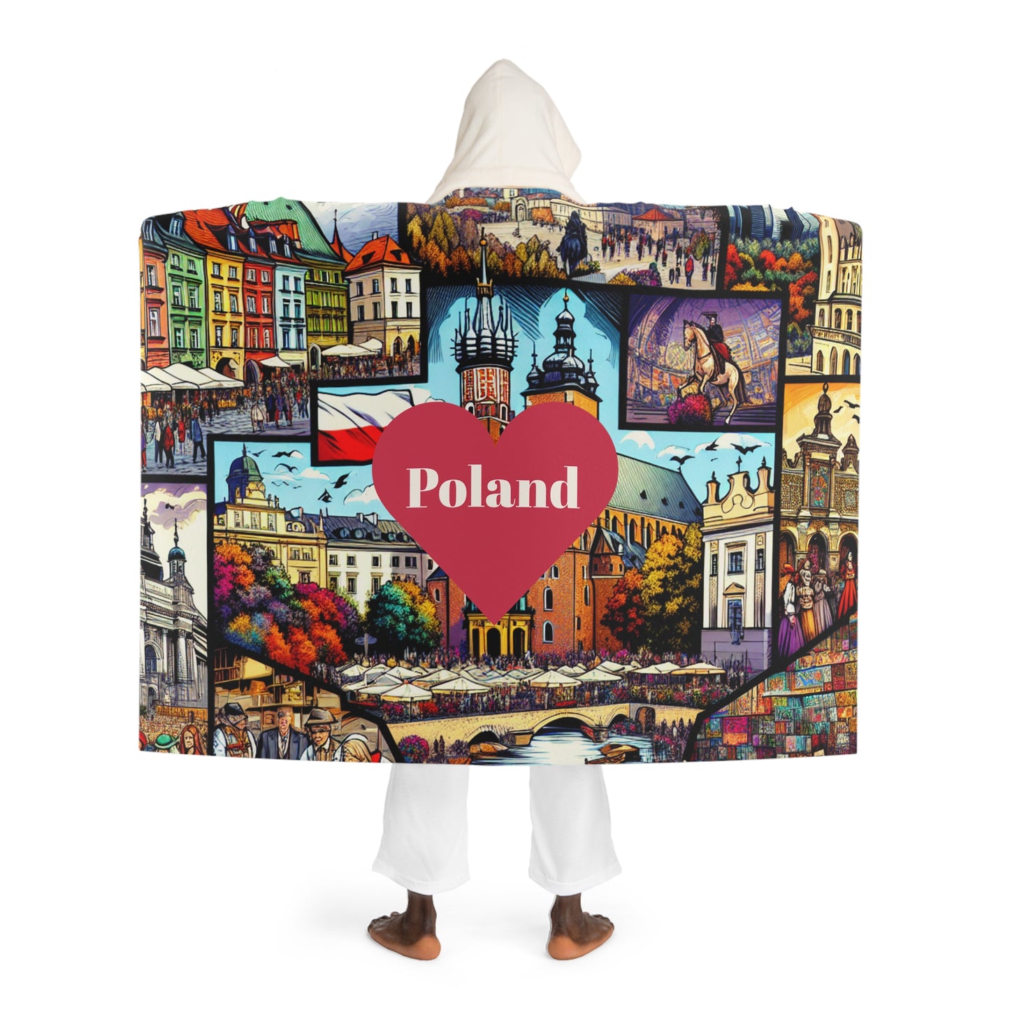 Poland Cozy Hooded Sherpa Fleece Blanket with Artistic Map Design - Perfect for Chill Nights and Home Decor