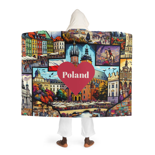 Poland Cozy Hooded Sherpa Fleece Blanket with Artistic Map Design - Perfect for Chill Nights and Home Decor