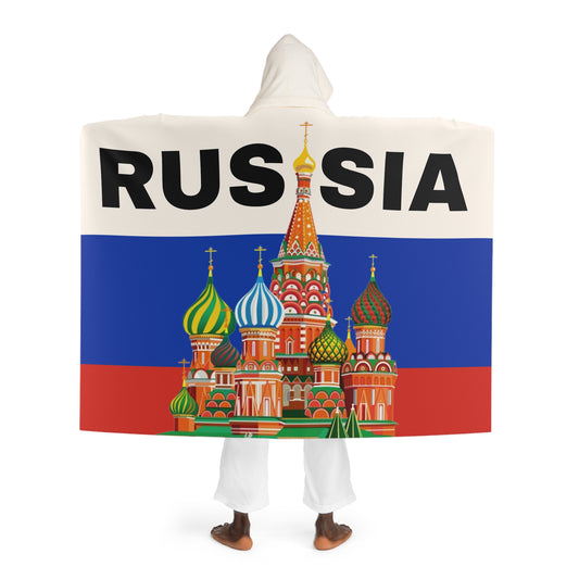 Russia Cozy Hooded Sherpa Fleece Blanket with Artistic Map Design - Perfect for Chill Nights and Home Decor