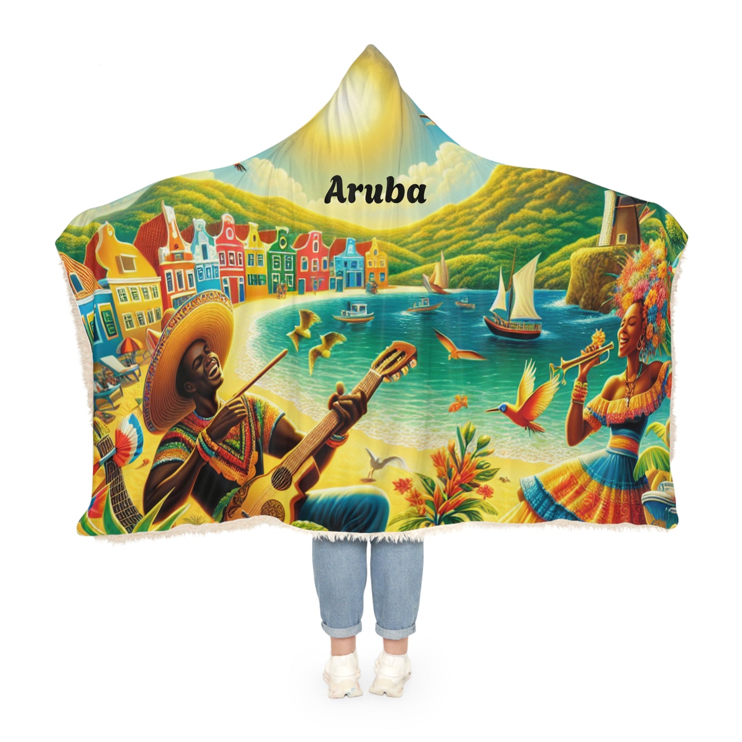 Aruba-Inspired Hooded Snuggle Blanket - Cozy and Vibrant Throw for Relaxation