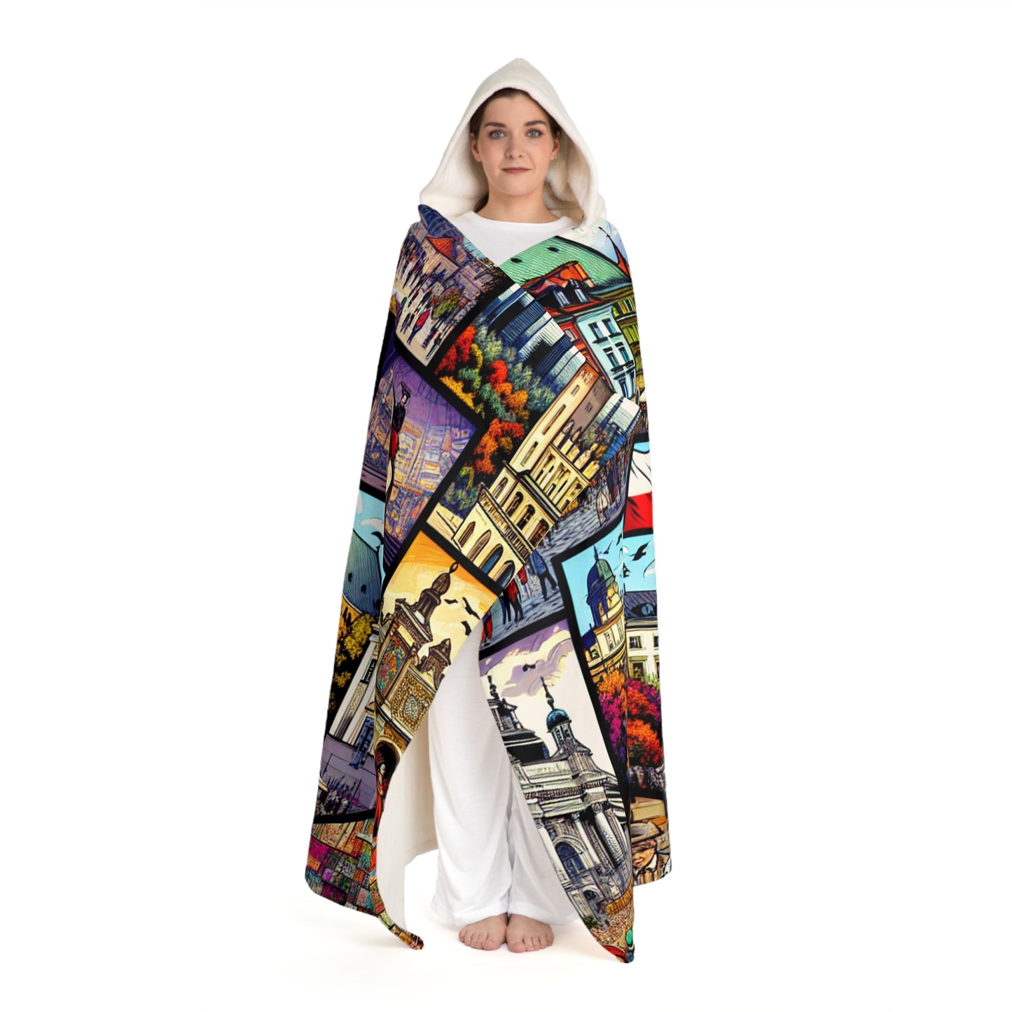 Poland Cozy Hooded Sherpa Fleece Blanket with Artistic Map Design - Perfect for Chill Nights and Home Decor