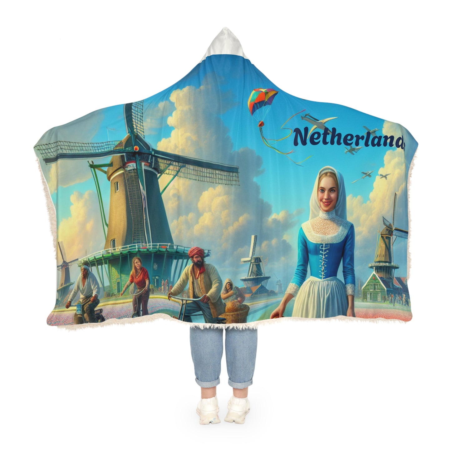 Netherlands-Inspired Hooded Snuggle Blanket - Cozy and Vibrant Throw for Relaxation