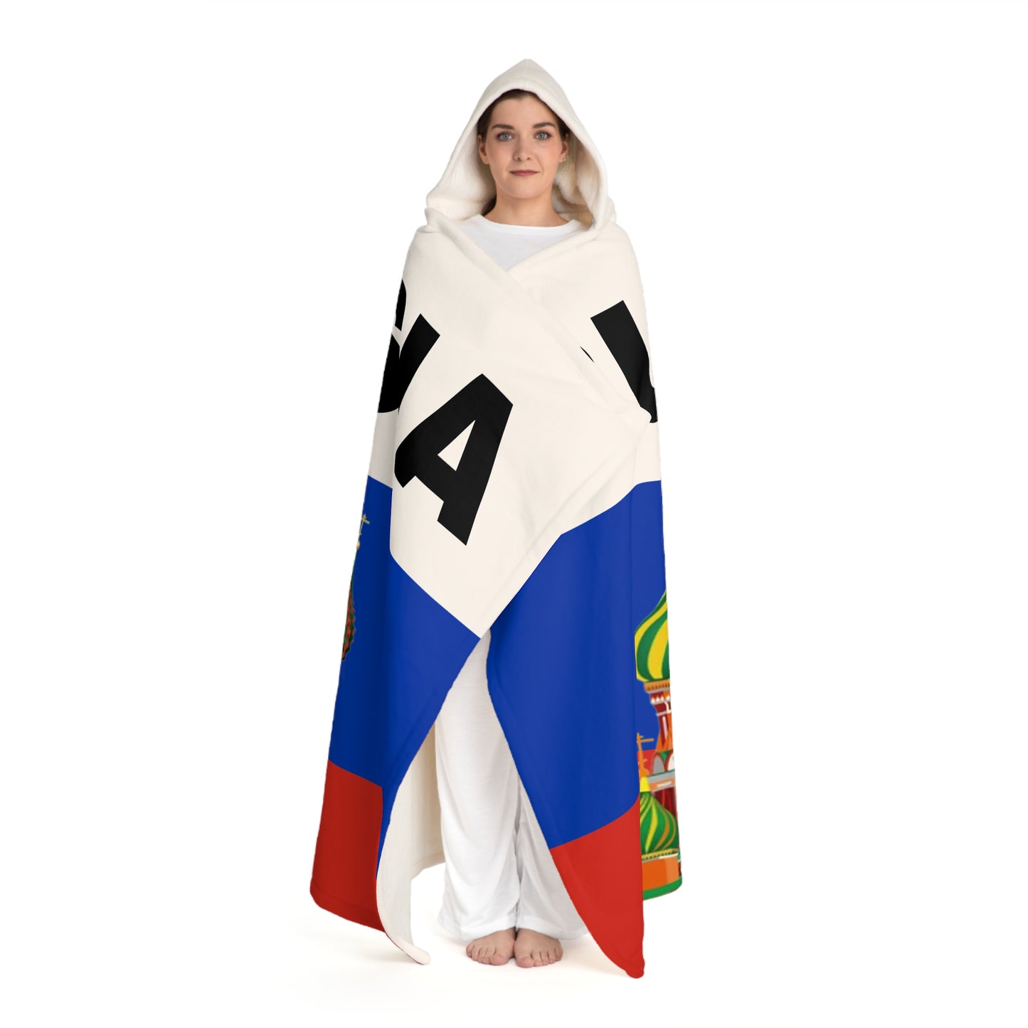 Russia Cozy Hooded Sherpa Fleece Blanket with Artistic Map Design - Perfect for Chill Nights and Home Decor