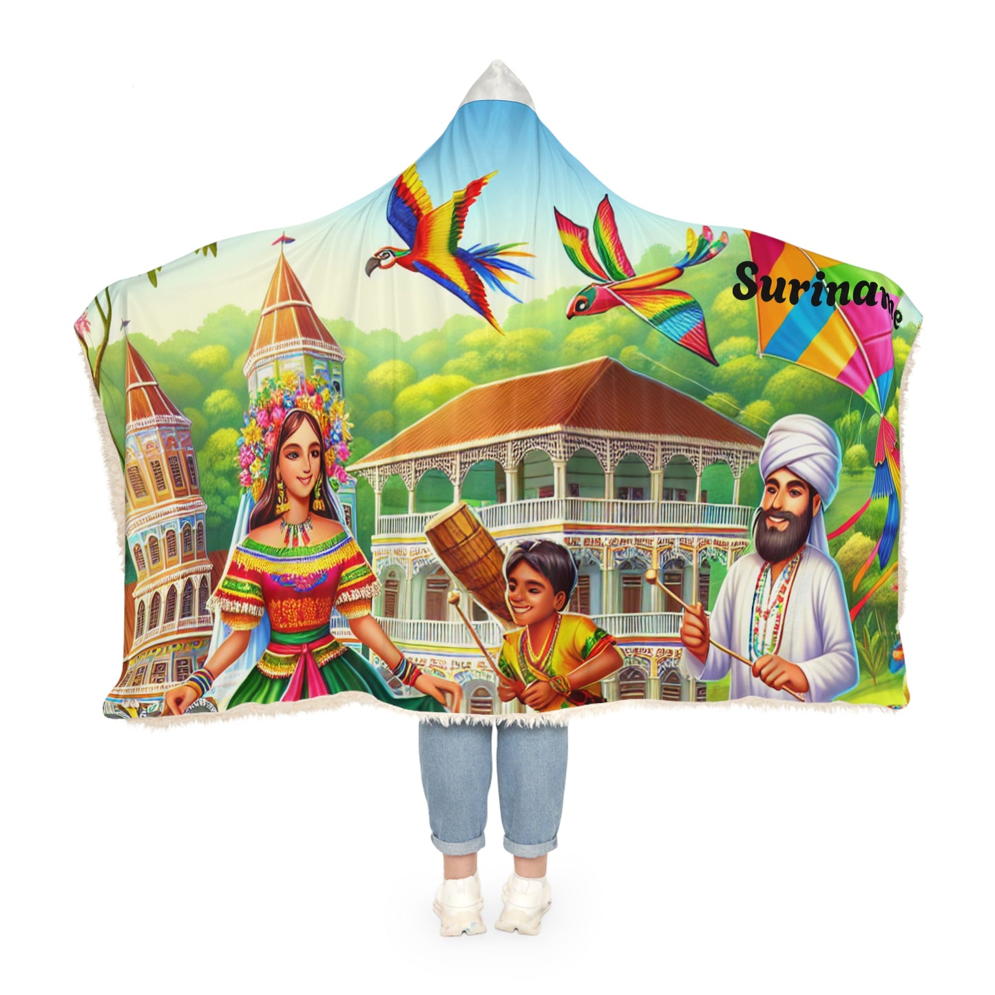 Suriname-Inspired Hooded Snuggle Blanket - Cozy and Vibrant Throw for Relaxation