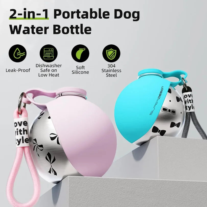 Draagbare Waterfles voor Honden met Drinkbakje