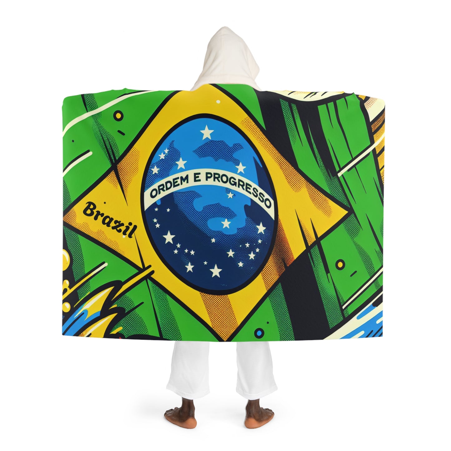 Brazil Cozy Hooded Sherpa Fleece Blanket with Artistic Map Design - Perfect for Chill Nights and Home Decor