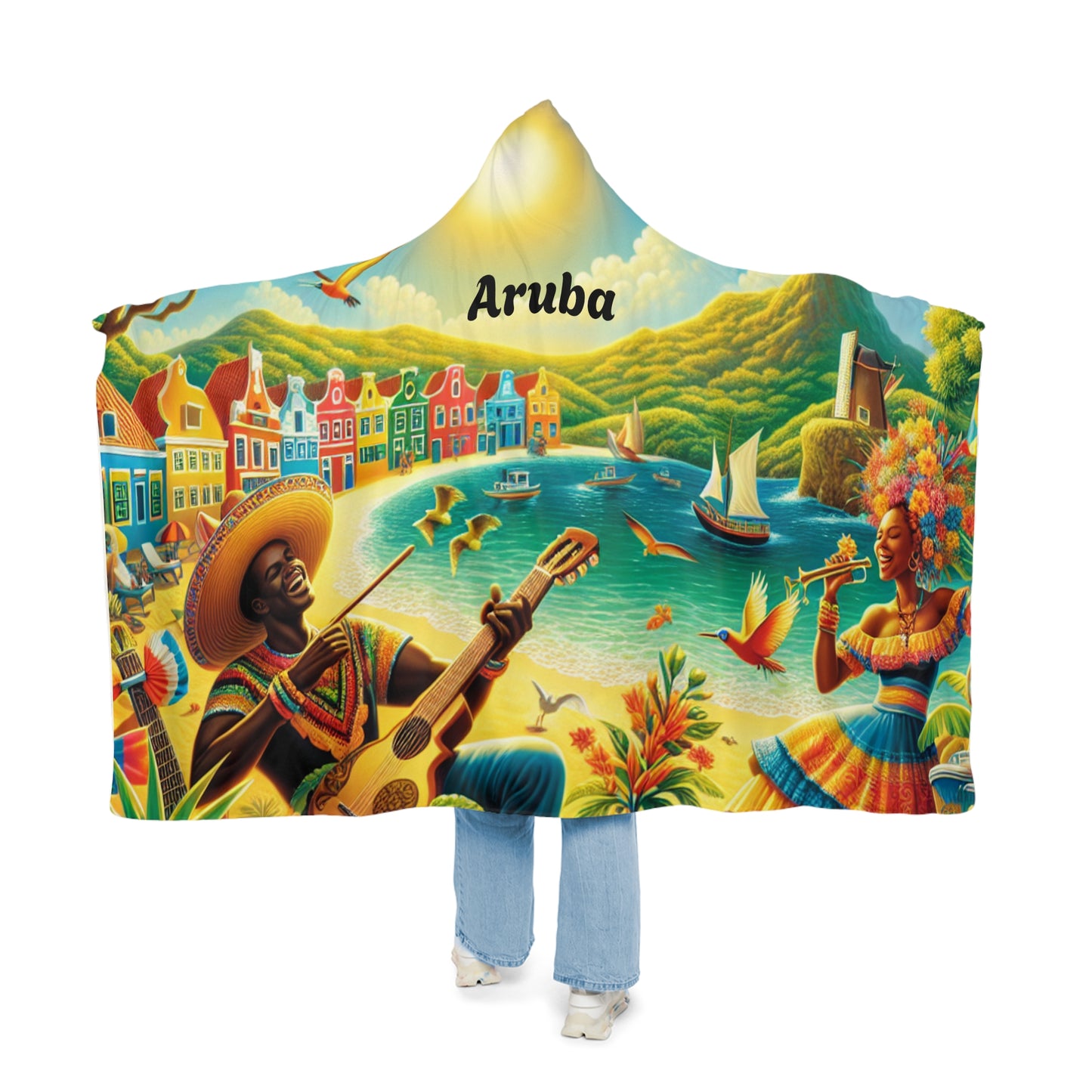 Aruba-Inspired Hooded Snuggle Blanket - Cozy and Vibrant Throw for Relaxation