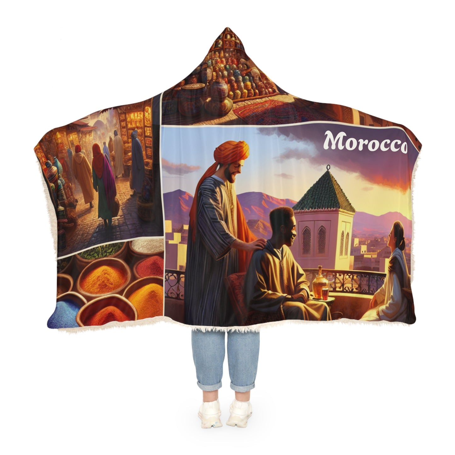 Morocco-Inspired Hooded Snuggle Blanket - Cozy and Vibrant Throw for Relaxation