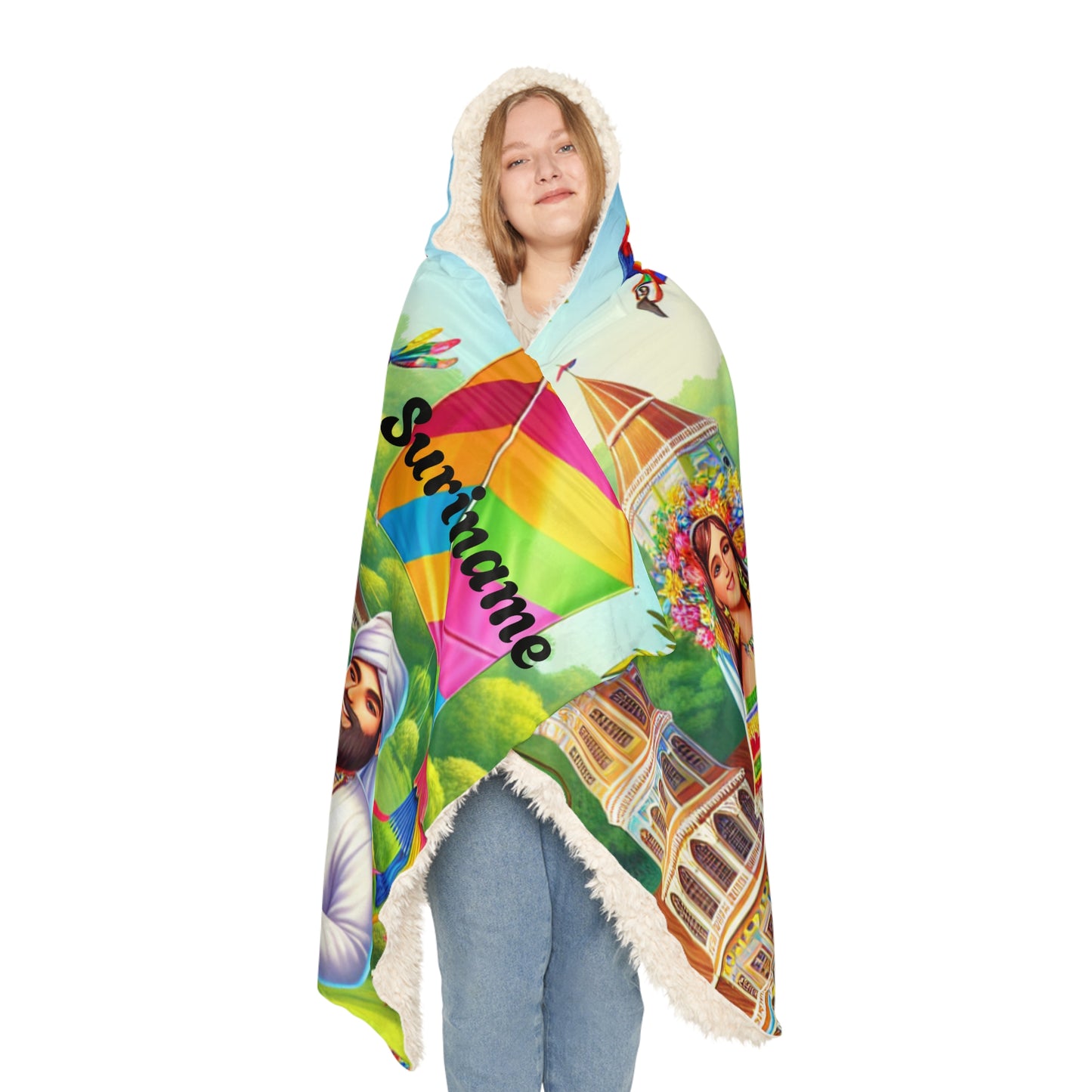 Suriname-Inspired Hooded Snuggle Blanket - Cozy and Vibrant Throw for Relaxation